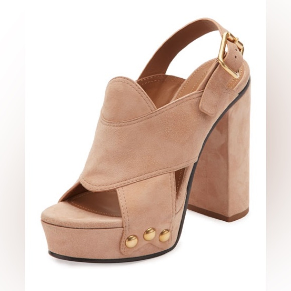 Like New Chloe Mischa Crisscross Suede Slingback 100mm Sandals Size 36.5